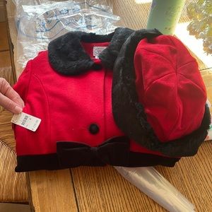 Talbots kid red wool jacket with faux trim and matching hat.